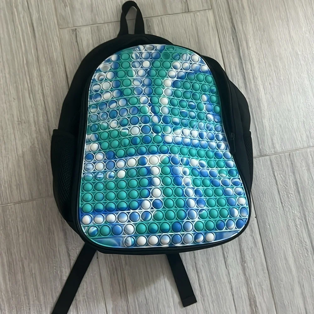 Blue, teal, white, & black pop it backpack bag carrier book bag